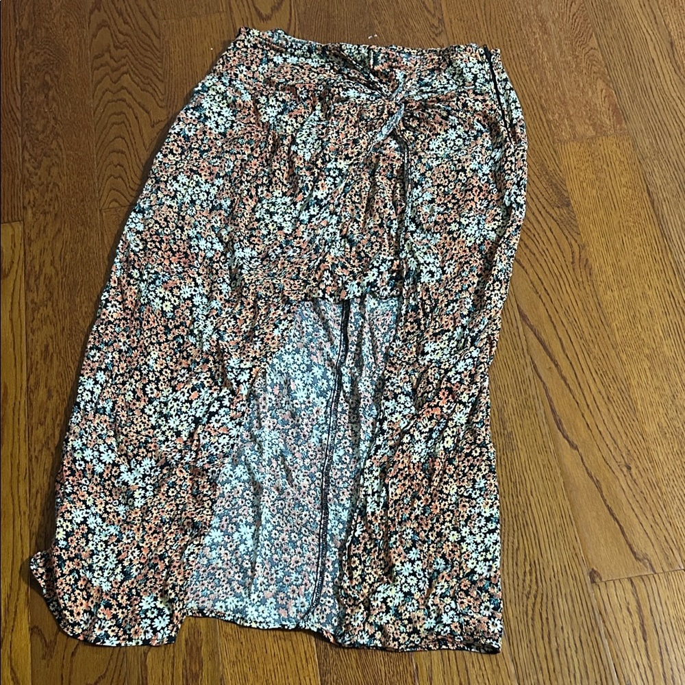 Blue Rain Floral Midi Skirt